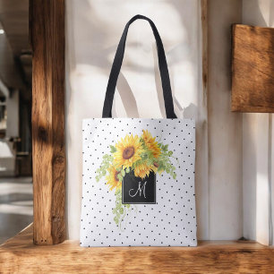 Tote Bag Tournesols et points Chic Rustique avec monogramme