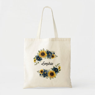Tote Bag Tournesols Fleurs de verdure bleu marine Personnal