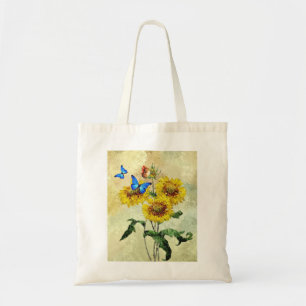 Tote Bag Tournesols impressionnistes vintages et papillons