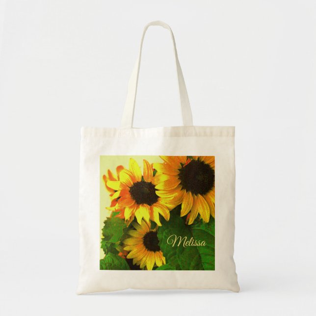 Tote Bag Tournesols jaunes lumineux colorés personnalisés (Devant)