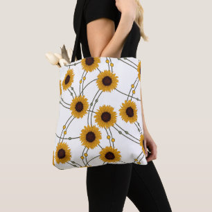 Tote Bag Tournesols jaunes rétro floraux Art Nouveau aléato