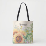 Tote Bag Tournesols rustiques | Cadeau de nom personnalisé<br><div class="desc">Tournesols rustiques et Fleur sauvage Aquarelle Peinture Design Sacs fourre-tout cadeaux avec nom personnalisé | texte. Un cadeau parfait pour vos Bridesmaids, comme Fête des mariées Favors, Bachelorette Party Favors. Correspondance des invitations de mariage, enregistrer les cartes de date, Bridesmaid to be Request Cards, Merci Cards, Faveurs de mariage et...</div>