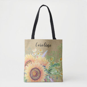 Tote Bag Tournesols rustiques   Nom personnalisé Faveur de 
