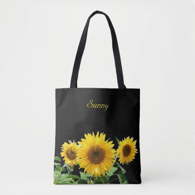 Tote Bag Tournesols sur fond noir (Devant)