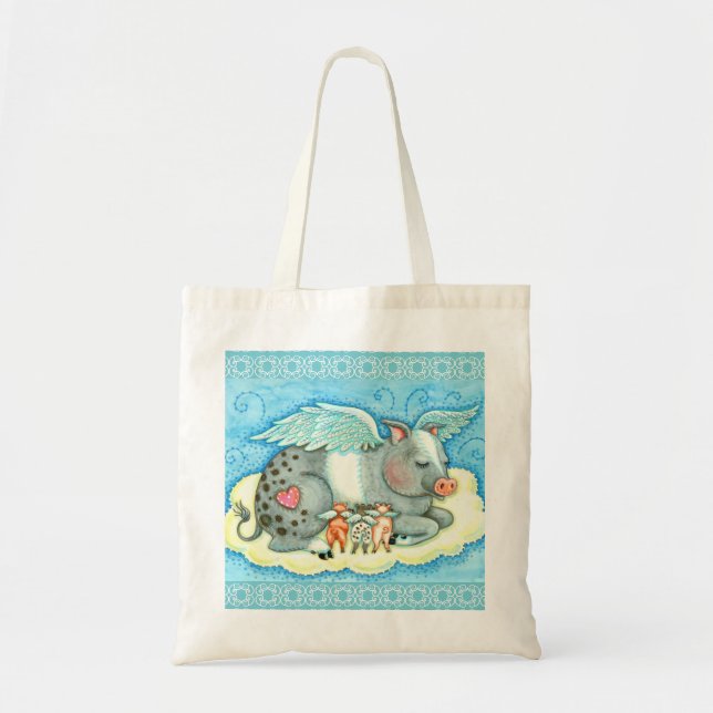 TOTE BAG TOUS LES BONS PIGLETS VONT AU CIEL, LES BONS PIG A (Devant)