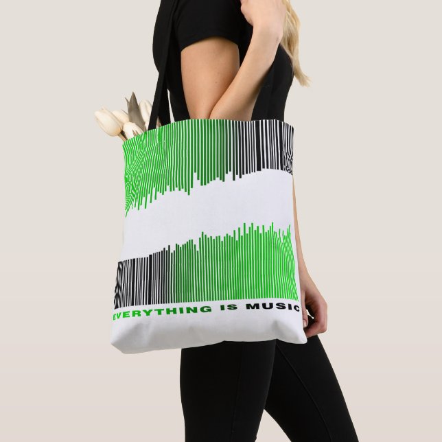 Tote Bag Tout est Musique Texte Vert Code à barres Lecteur  (De près)