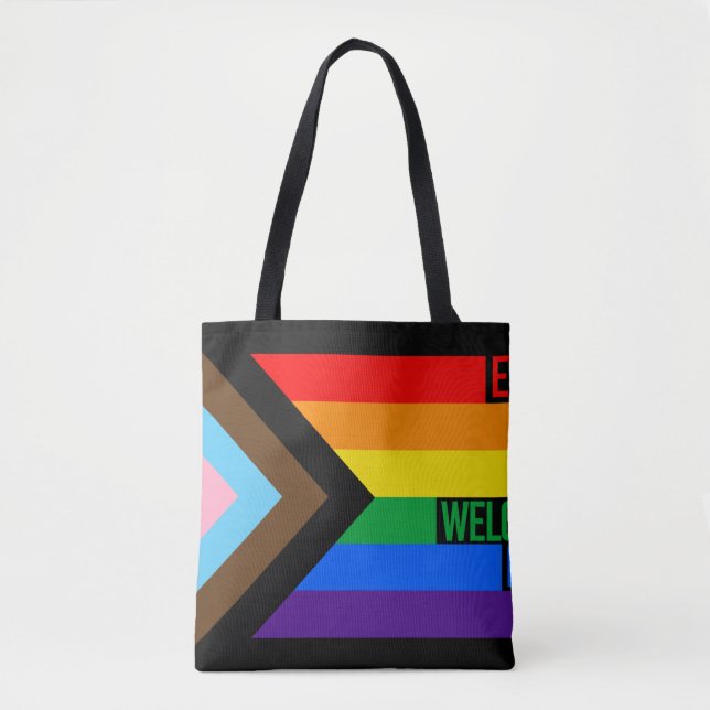 Tote Bag Tout le monde est bienvenu ici (Progress Pride) (Devant)
