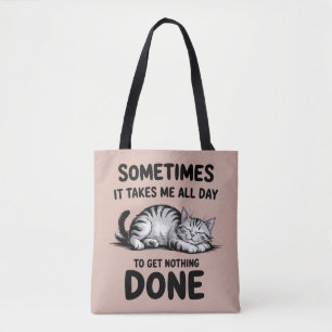 Tote Bag "Toute la journée à ne rien faire" Drôle de chat p