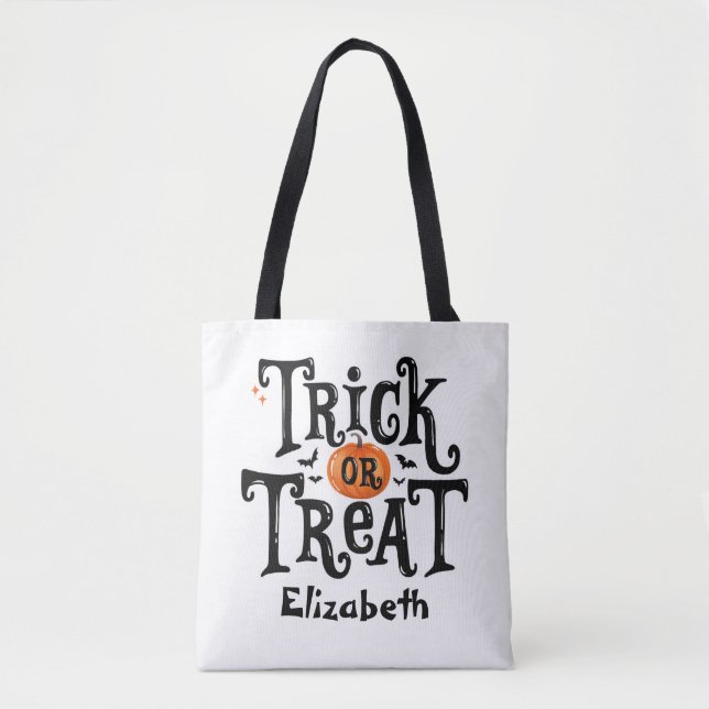 Tote Bag Tracé ou traitement Halloween Nom personnalisé (Devant)