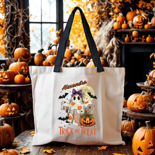 Tote Bag Tracé ou traitement Patchwork Ghost Halloween pers