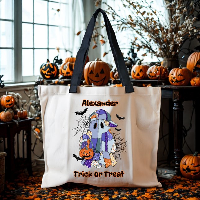 Tote Bag Tracé ou traitement Patchwork Ghost Halloween pers (Créateur téléchargé)