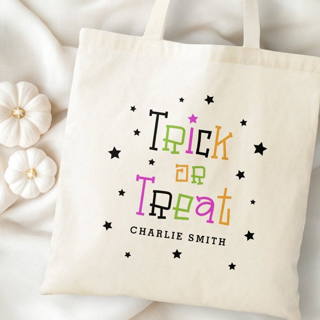 Tote Bag Tracer ou traiter les étoiles de nom Halloween (Trick or treat name stars Halloween Tote Bag)