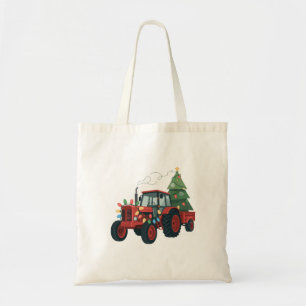 Tote Bag Tracteur de Noël éclairage Tracteur de fermier Noë