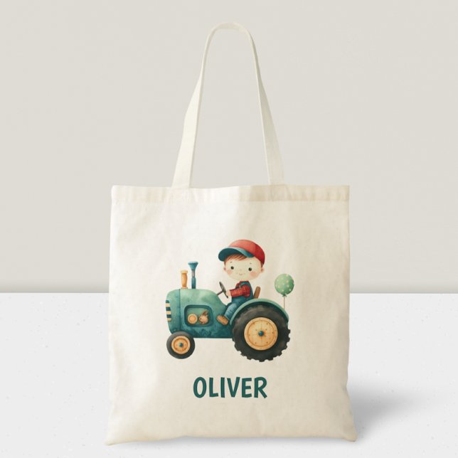 Tote Bag Tracteur vert mignon pour garçons Personnalisé (Créateur téléchargé)