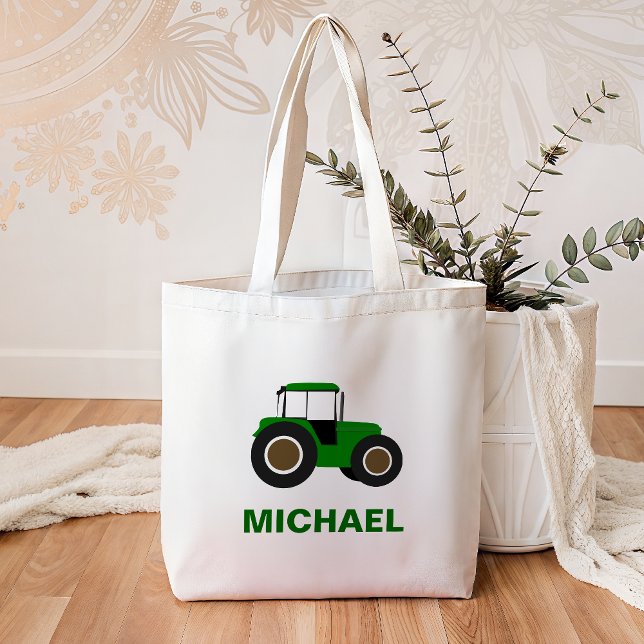 Tote Bag Tracteurs de ferme verts pour enfants (Créateur téléchargé)