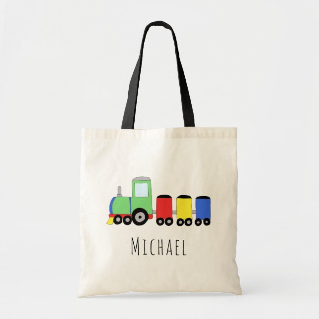 Tote Bag Train de locomotives pour bébés mignons et nom du  (Devant)