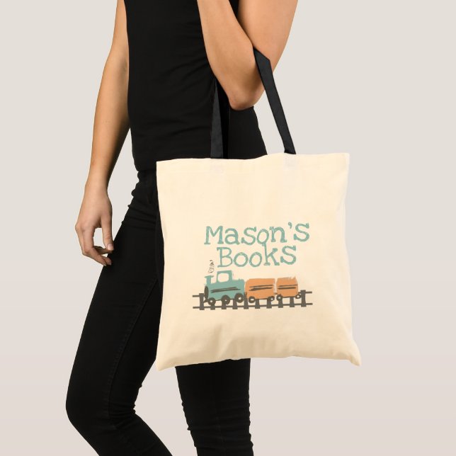 Tote Bag Train des enfants rétro  Nom Bibliothèque Livres  (Devant (produit))