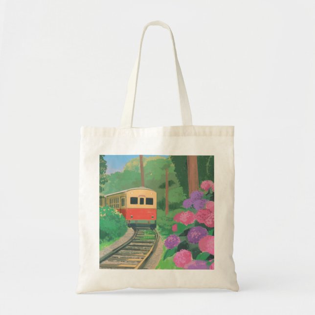 Tote Bag Train Esthétique & Fleurs Art Mural | Nature Vinta (Devant)