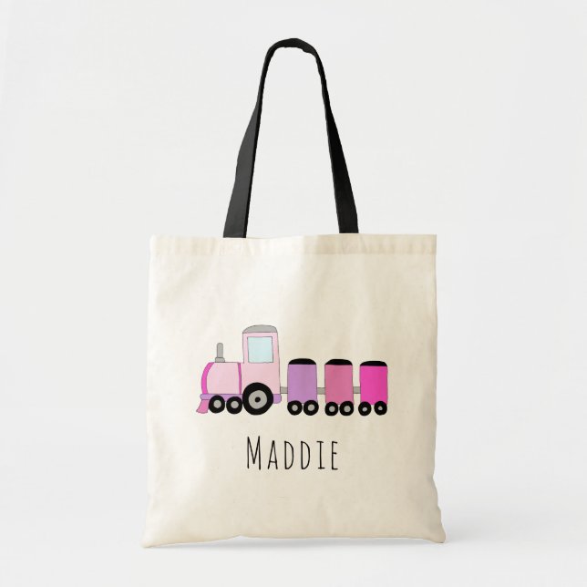 Tote Bag Train et nom de la locomotive mignonne Baby Girl (Devant)