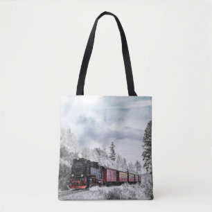 Tote Bag Train vintage traversant Winter Wonderland