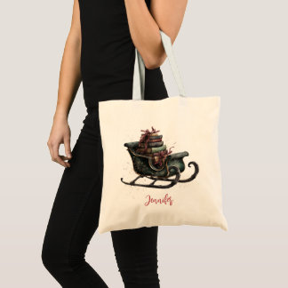 Tote Bag Traîneau de Noël vintage personnalisé avec des liv