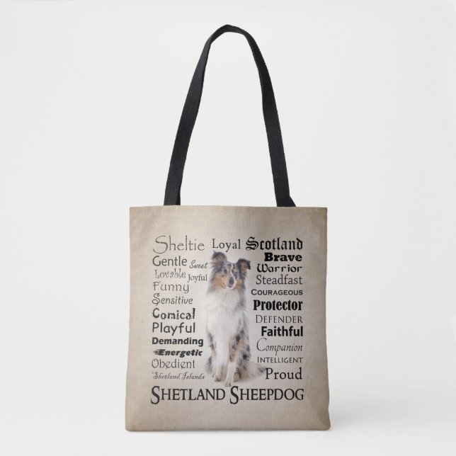 Tote Bag Traits bleus Fourre-tout de Merle Sheltie (Devant)