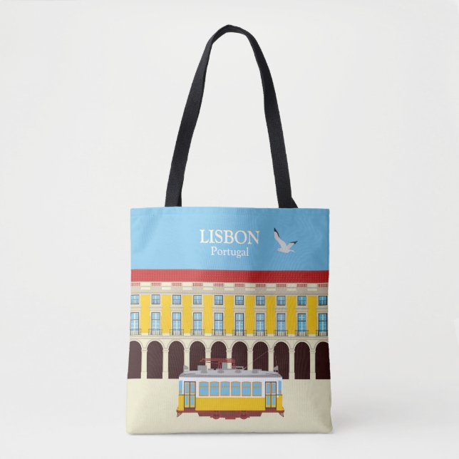 Tote Bag Tramway jaune de Lisbonne style vintage (Devant)