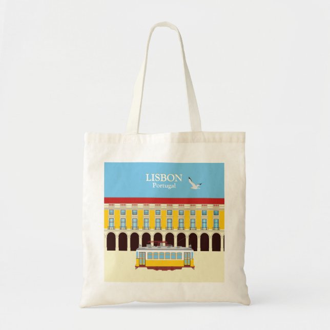 Tote Bag Tramway jaune de Lisbonne style vintage (Devant)