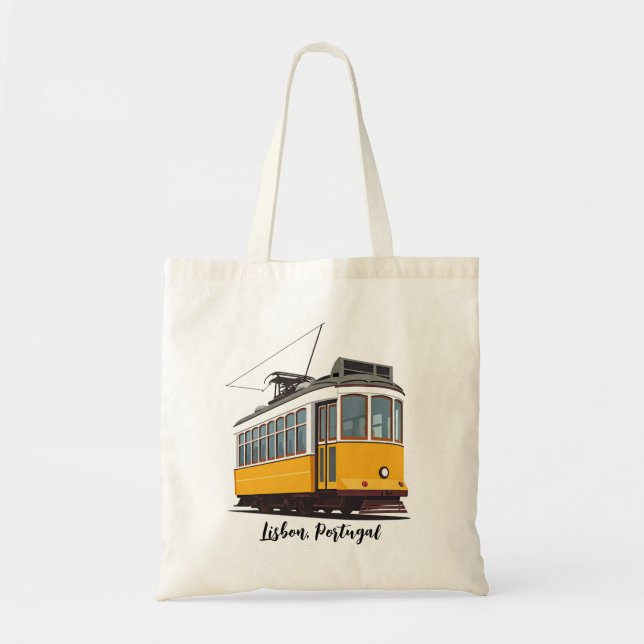 Tote Bag Tramway Lisbonne Portugal Jaune (Devant)