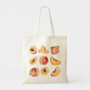 Tote Bag Tranches de pêche fraîches à l'aquarelle Été Toile