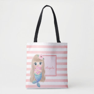 Tote Bag Trandy rayé, bébé sirène