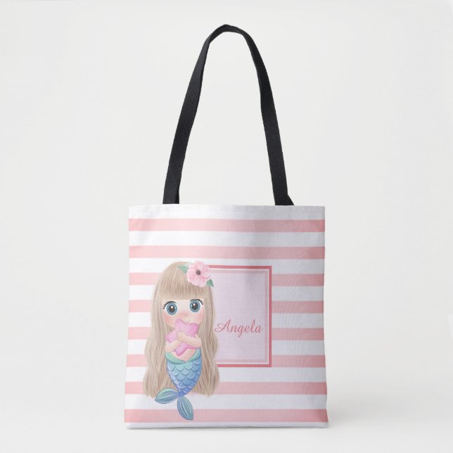 Tote Bag Trandy rayé, bébé sirène (Devant)