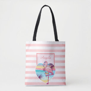 Tote Bag Trandy Striped, Flamant rose, Cocktail -Personnali
