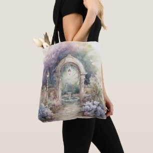 TOTE BAG TRANQUIL PASTEL WATERCOLOR GARDEN SCÈNE