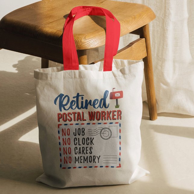 Tote Bag Travailleur de poste retraité Mailman Retraite (No Job Clock Retired Postal Worker Red Handles Tote Bag)