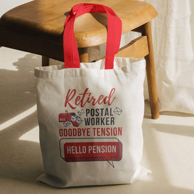 Tote Bag Travailleur de poste retraité Mailman Retraite Fun (Hello Pension Retired Postal Worker Red Handles Tote Bag)