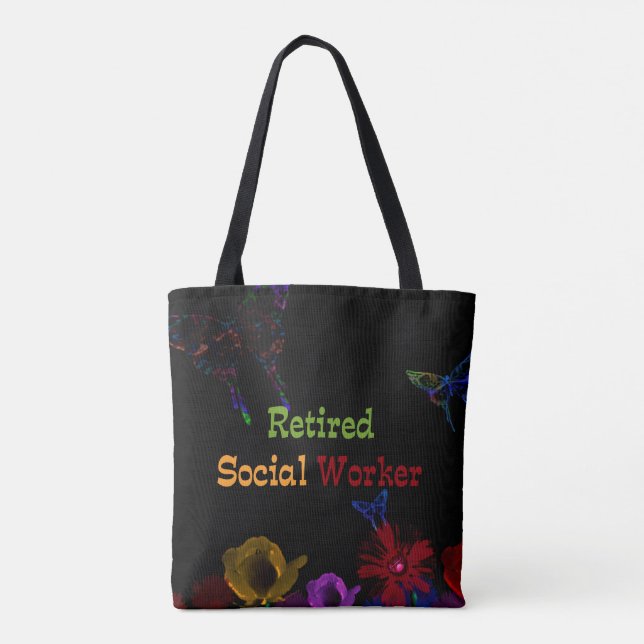 Tote Bag Travailleur social à la retraite, conception flora (Dos)