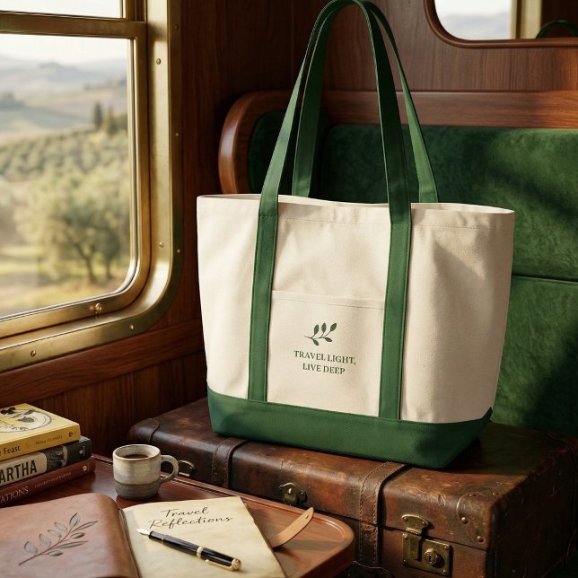 Tote Bag Travel Light Live Deep Minimalist Typography  (Travel Light Live Deep Minimalist Typography Off-White Large Canvas Weekender)