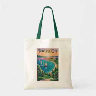 Tote Bag Traverse City Lake Michigan Illustration Voyage