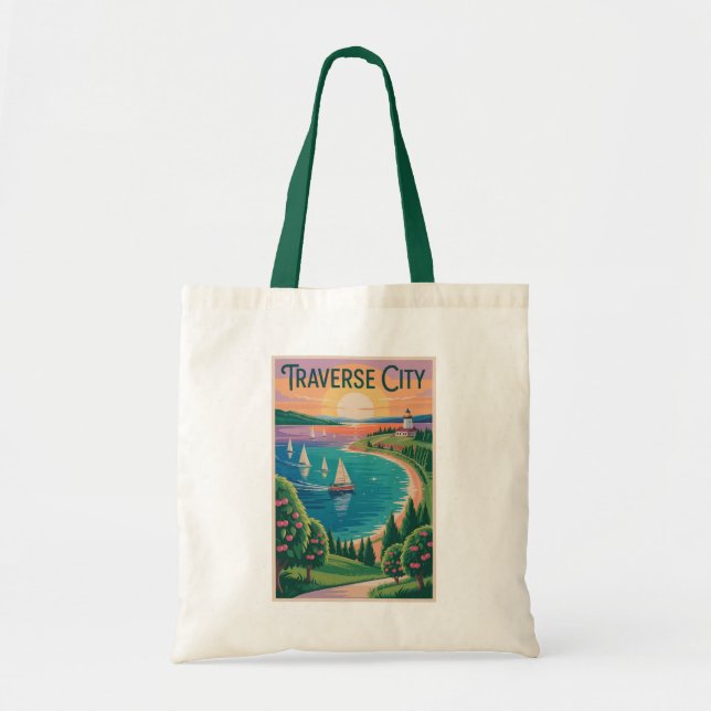 Tote Bag Traverse City Lake Michigan Illustration Voyage (Devant)
