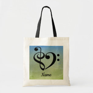 Tote Bag Treble Clef Bass Clef Music Coeur Customisé