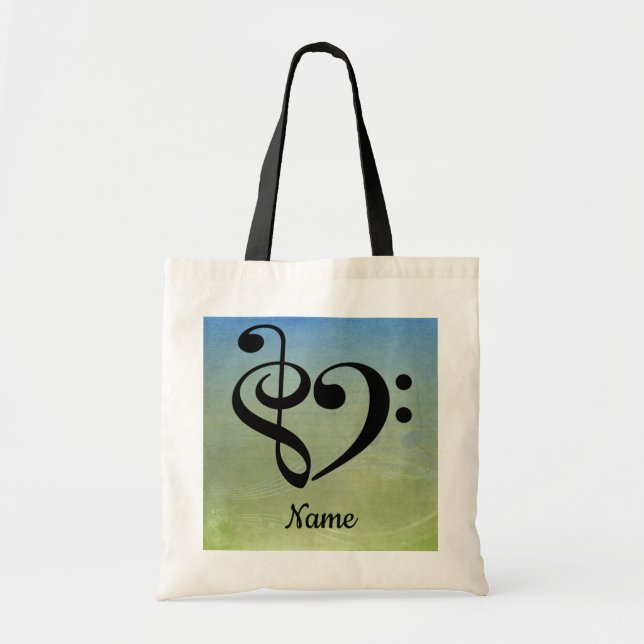 Tote Bag Treble Clef Bass Clef Music Coeur Customisé (Devant)