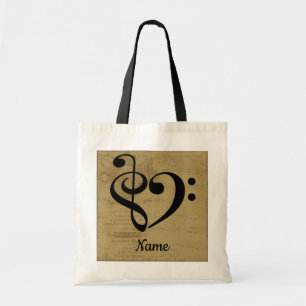 Tote Bag Treble Clef Bass Clef Music Coeur Customisé