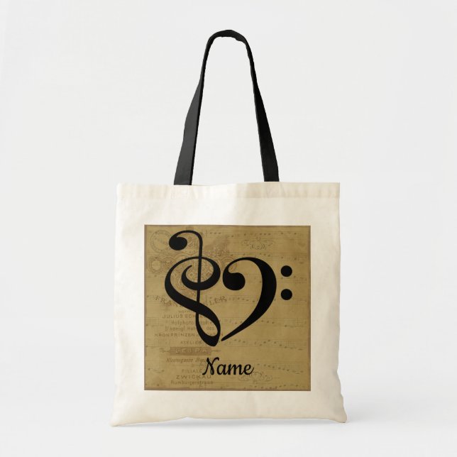 Tote Bag Treble Clef Bass Clef Music Coeur Customisé (Devant)