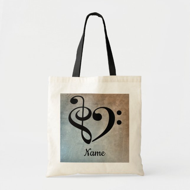 Tote Bag Treble Clef Bass Clef Music Coeur Customisé (Devant)