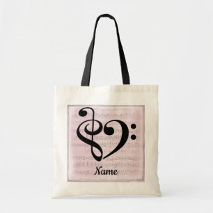 Tote Bag Treble Clef Bass Clef Music Coeur Customisé