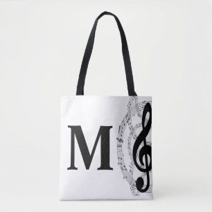 Tote Bag treble clef musique note musicien monogramme
