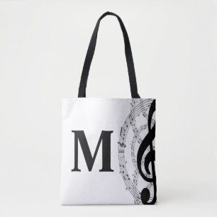 Tote Bag treble clef musique note musicien monogramme