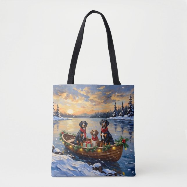 Tote Bag Treeing Walker Coonhound Noël Bateau Vacances (Devant)