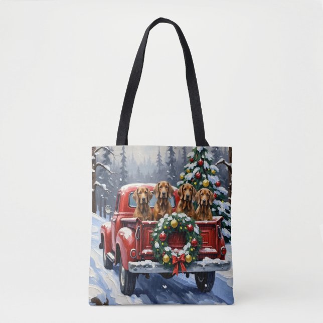 Tote Bag Treeing Walker Coonhound Noël Camion Rouge (Devant)
